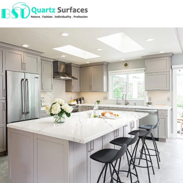 White Calacatta Artificial Quartz Stone Slab with Polished/Matte/Lichi Surfaces - Image 5