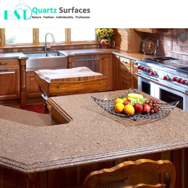 Peach Red Granite Look Artificial Quartz Stone For Kitchen Countertop Wall - Image 2