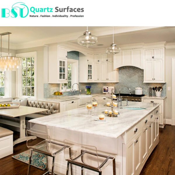 Veined Wholesale Price Polished Table Top White Calacatta Quartz Tiles Artificial Ston - Image 5