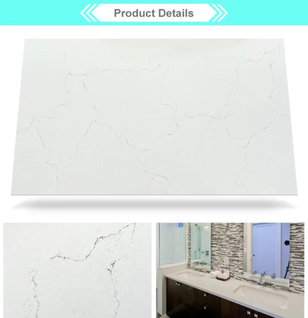 Hot Sale Quartz Artificial Stone, Artifical Quartz Stone Slab, White Engineered Stone - Image 4