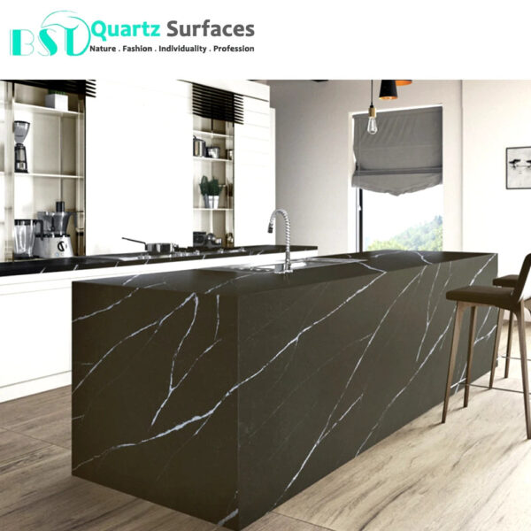 Chocolate Brown Veined Calacatta Artificial Quartz Stone for Countertops - Image 6