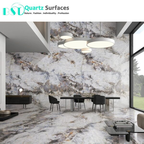 Luxury Modern White Grey Gold Mixed Sintered Stone Tiles Wall Slab Sintered Stone Ceramic Tiles For Countertop Dining Table Wall - Image 3