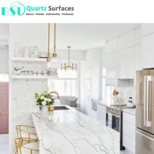 Quartz Plates 127x 64 has a White Background Color and Gray Patterning in it High Grade Kitchen Countertops Quartz Stone Slabs