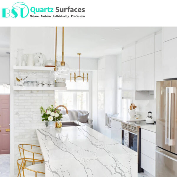 Quartz Plates 127x 64 has a White Background Color and Gray Patterning in it High Grade Kitchen Countertops Quartz Stone Slabs