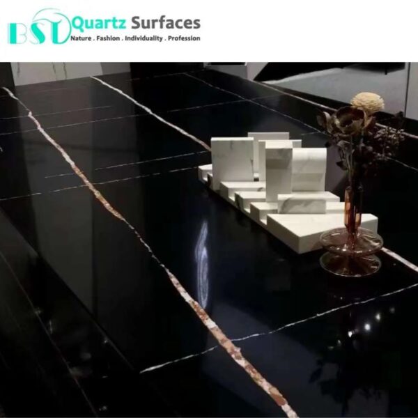 Black Gold Artificial Quartz Stone Jumbo Slab139"x79" in it High Grade Kitchen Countertops Quartz Stone Slabs - Image 3