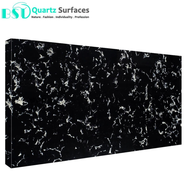 Black-Based Quartz Stone Slab with White Veins for Kitchen Countertop - Image 4