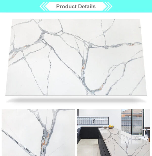White Calacatta Engineered Quartz Slabs with Moderate Prices High Quality Wholesale Price Tile Countertop - Image 6