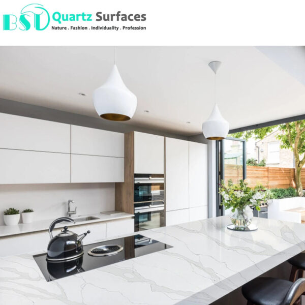Island Top With Calacatta White Quartz Stone Slab with Gold Veins Quartz Slab Artificial Calacatta Quartz Countertop