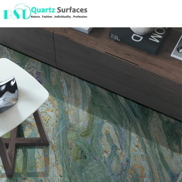 Luxury Modern Green & Gold Sintered Stone Tiles Wall Slab Sintered Stone Ceramic Tiles For Countertop Dining Table Wall Basin - Image 3