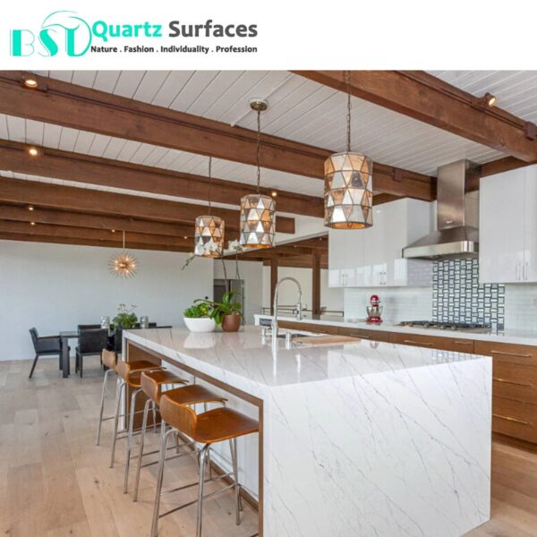 New Look Nervure Manufacturer Brownish Quartz Stone Slab with White Veins for Countertops Available Quickly - Image 3