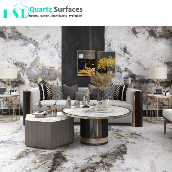 Luxury Modern White Grey Gold Mixed Sintered Stone Tiles Wall Slab Sintered Stone Ceramic Tiles For Countertop Dining Table Wall