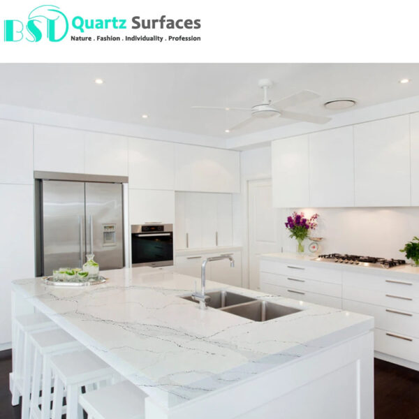 Island Top With Calacatta Quartz Bathroom Top Engineered Stone Polish Solid Surface Quartz Stone Big Slab Kitchen Countertop - Image 2