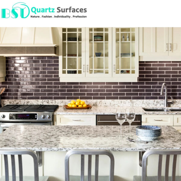 Cheap Prefab Quartz Island Countertops with Multi-Colored Veins - Image 4