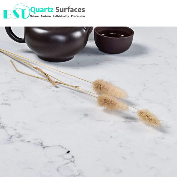 New Look Misty White Manufacturer Brownish Quartz Stone Slab with Grey Veins for Countertops Available Quickly - Image 6