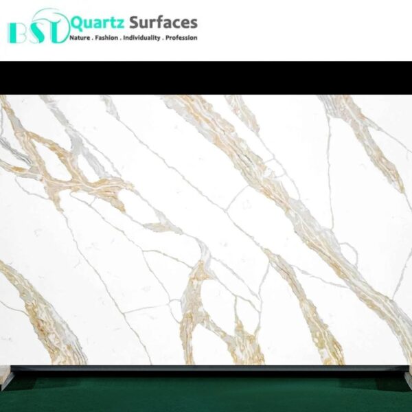 Calacatta Nile Gold Quartz Stone Large Slab 3500x2000mm in it High Grade Kitchen Countertops Quartz Stone Slabs - Image 4